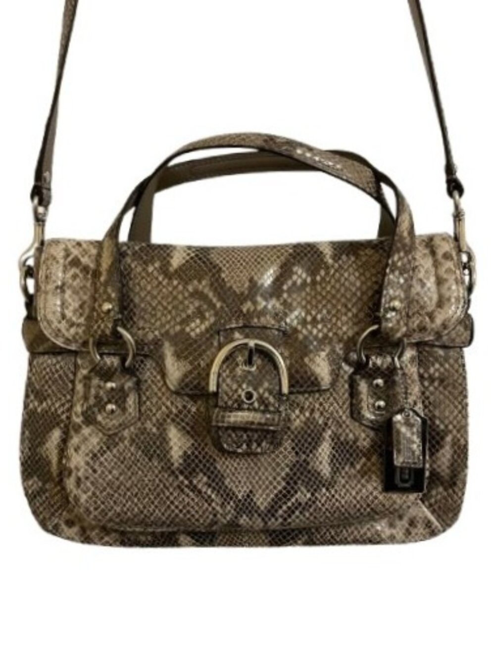 Coach F27895 Snakeskin Emboss Leather Satchel Neutral Textured Bag NWOT Pristine